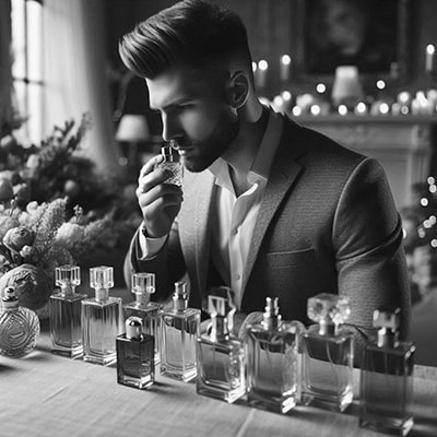 A man smelling perfumes on a table copy-min